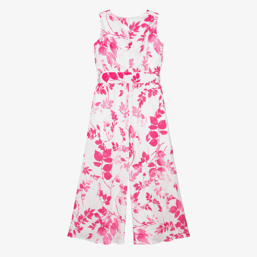 Elsy-Girls Pale Pink Floral Satin Palazzo Style Jumpsuit | Childrensalon Outlet