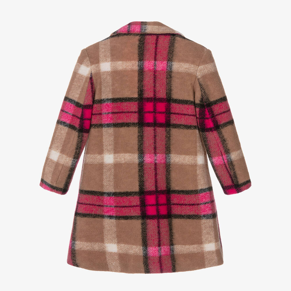 Elsy-Girls Pink & Beige Check Wool Coat | Childrensalon Outlet