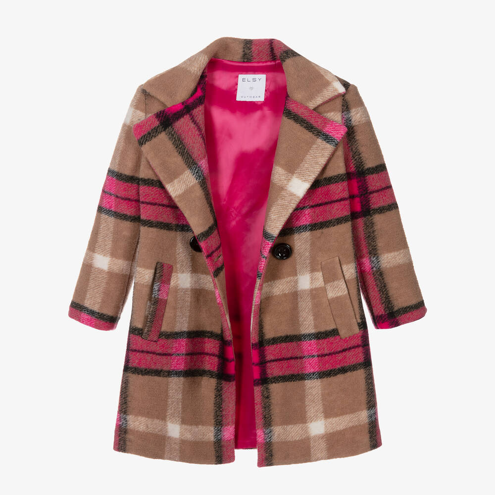 Pink plaid wool coat new arrivals