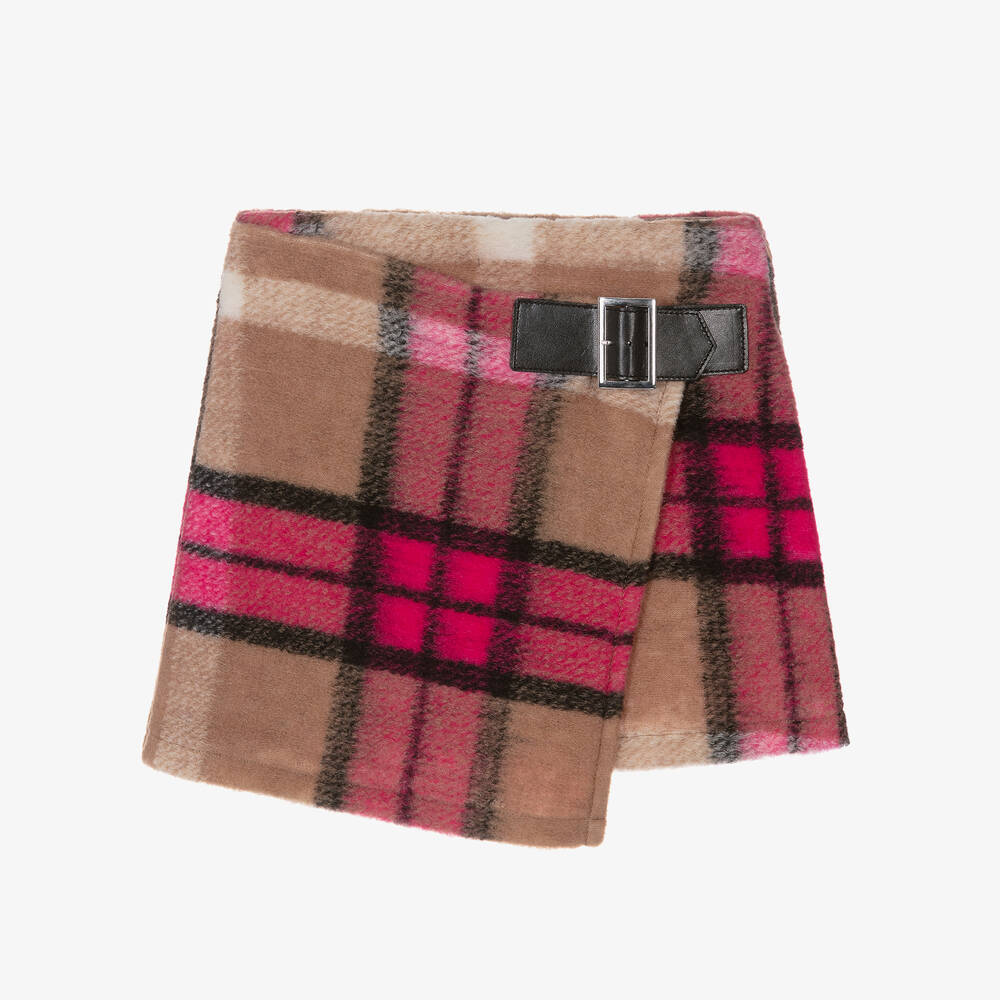Elsy - Girls Pink & Beige Check Wool Skirt | Childrensalon
