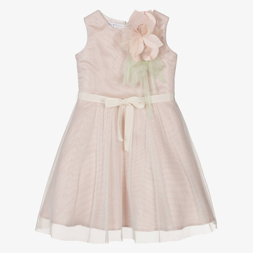 Elsy - Кремово-розовое платье из тюля с блеском | Childrensalon