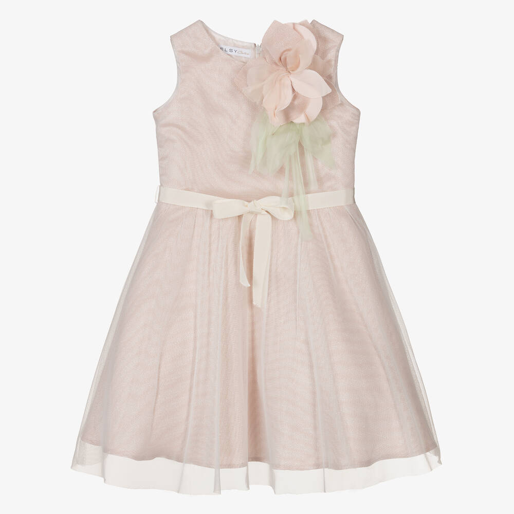 Elsy - Robe rose et ivoire en tulle fille | Childrensalon