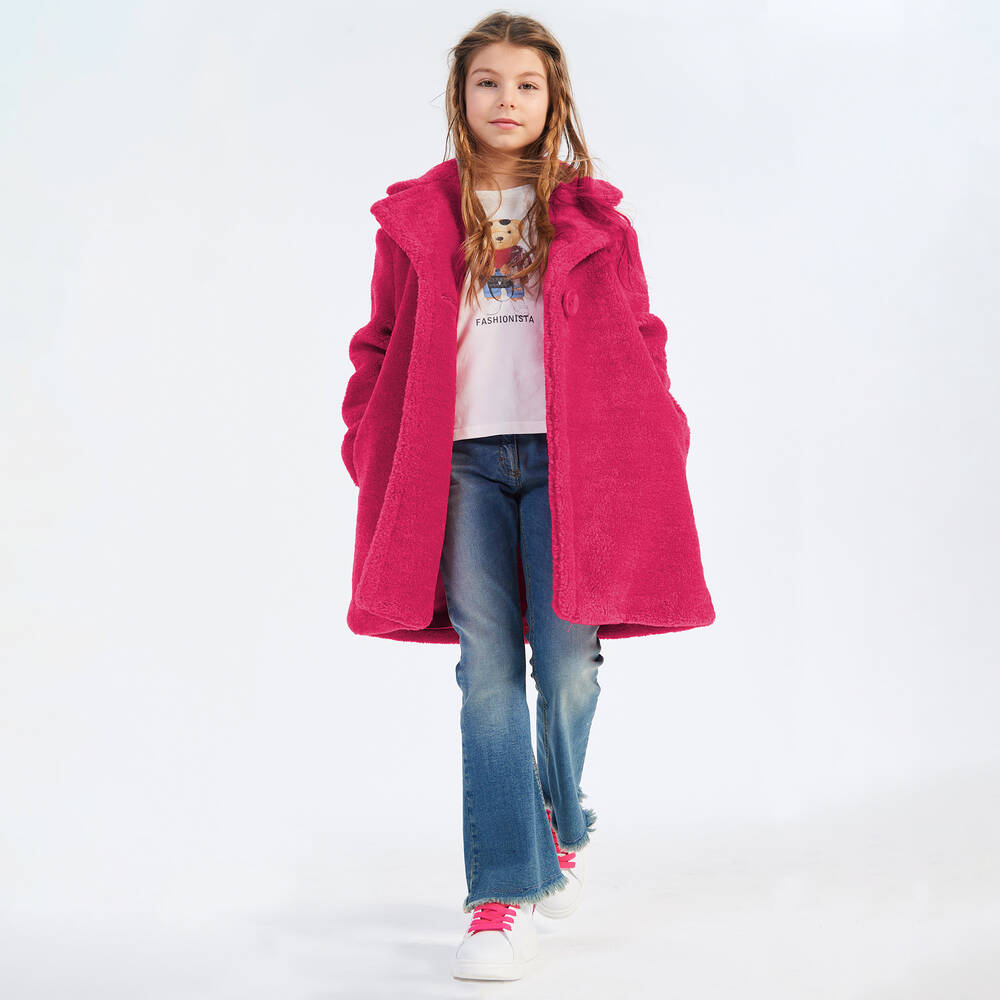 Girls pink teddy coat sales