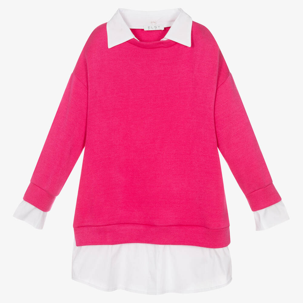 Elsy - Girls Pink & White Dress | Childrensalon