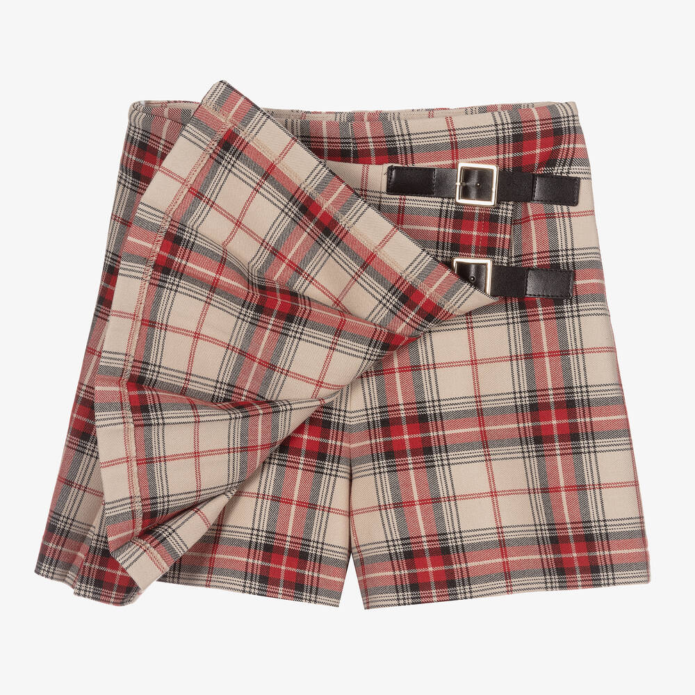 Elsy Jupe short rouge beige carreaux Fille Childrensalon Outlet