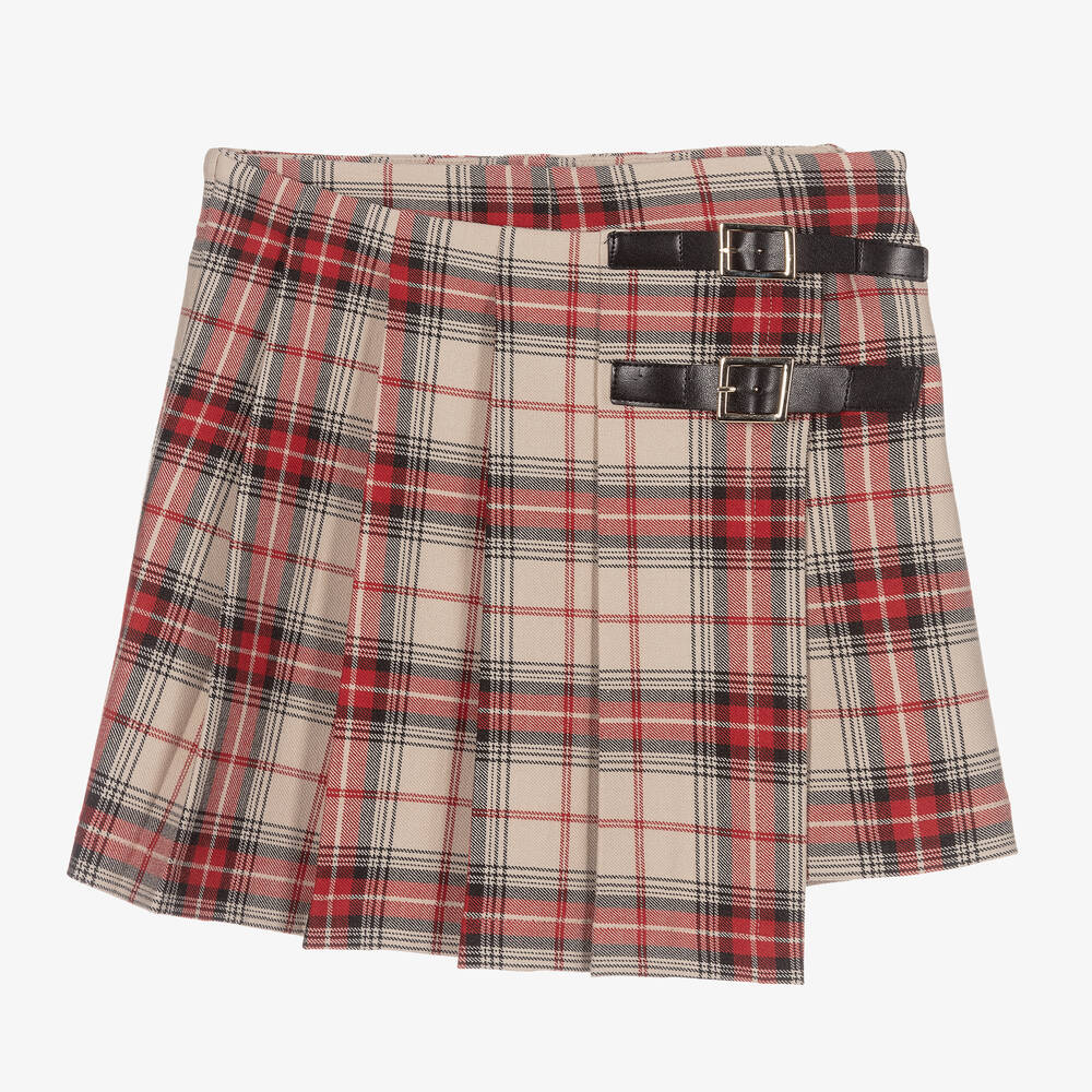 Elsy - Jupe-short rouge beige carreaux Fille | Childrensalon