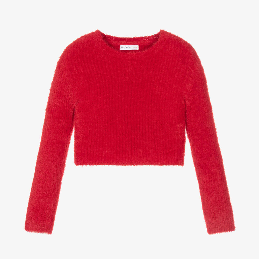 couture by Elsy - Kurzer, flauschiger Strickpullover in Rot für Mädchen | Childrensalon