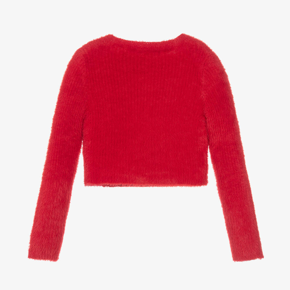 couture by Elsy Girls Red Fluffy Knit Cropped Sweater