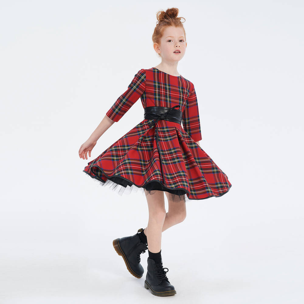 couture by Elsy-Girls Red Tartan Belted Dress | Childrensalon Outlet