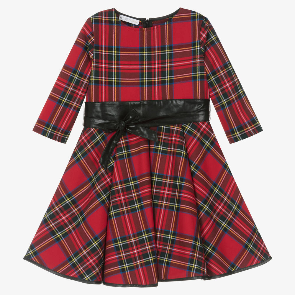couture by Elsy - Girls Red Tartan Belted Dress | Childrensalon