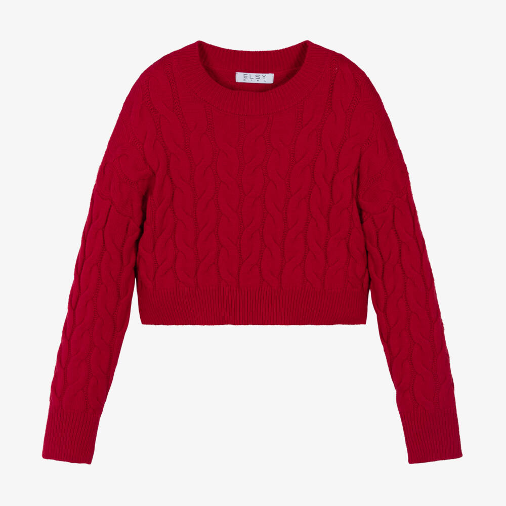 Elsy-Girls Scarlet Cable Knit Jumper | Childrensalon Outlet