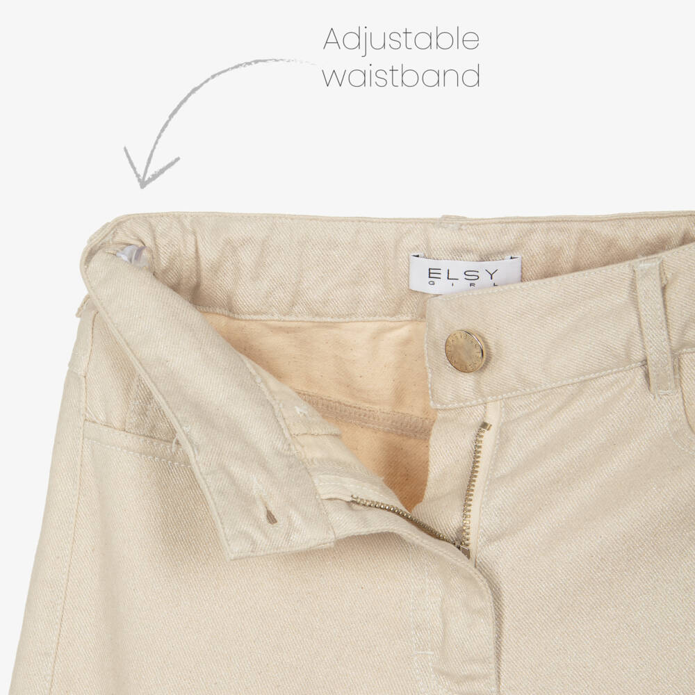 Elsy-Girls Shimmery Beige Denim Wide Leg Jeans | Childrensalon Outlet
