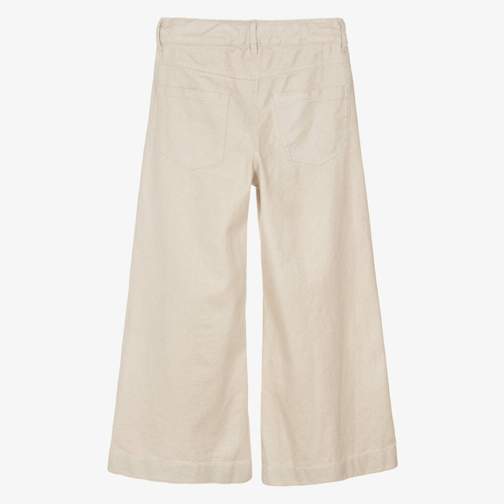 Elsy-Girls Shimmery Beige Denim Wide Leg Jeans | Childrensalon Outlet