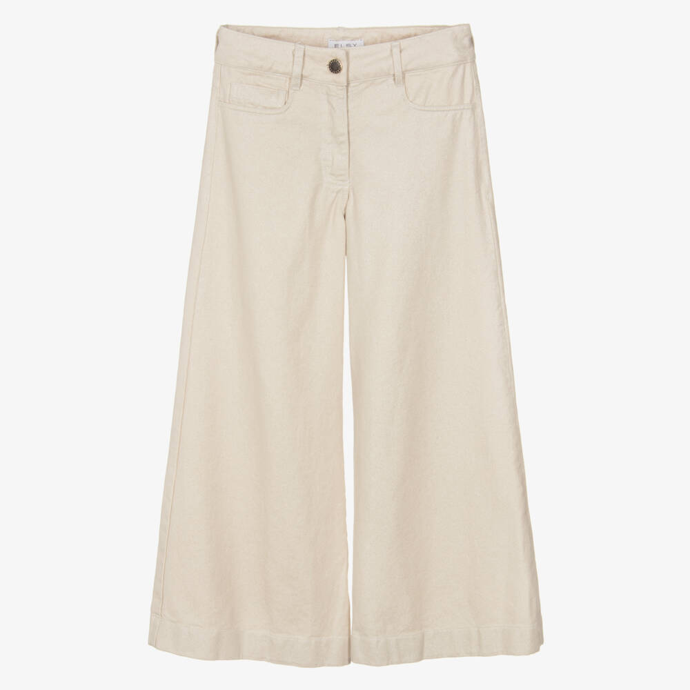 Elsy-Girls Shimmery Beige Denim Wide Leg Jeans | Childrensalon Outlet