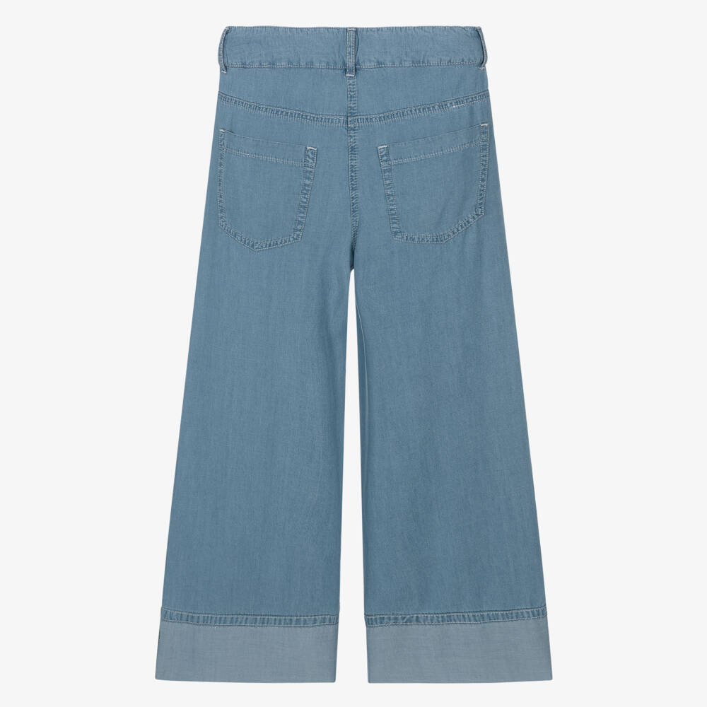 couture by Elsy-بنطلون واسع للبنات من قماش الشمبراي الأزرق السماوي | Childrensalon Outlet