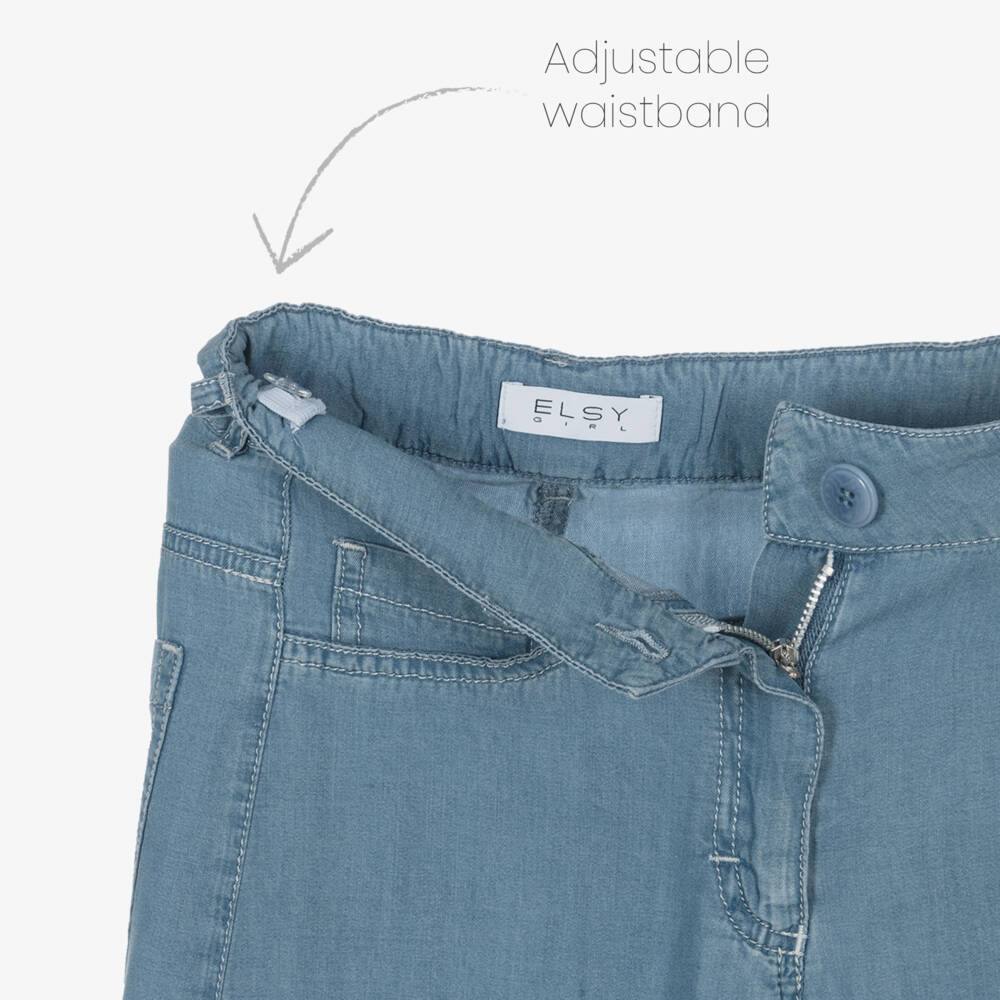 couture by Elsy-بنطلون واسع للبنات من قماش الشمبراي الأزرق السماوي | Childrensalon Outlet