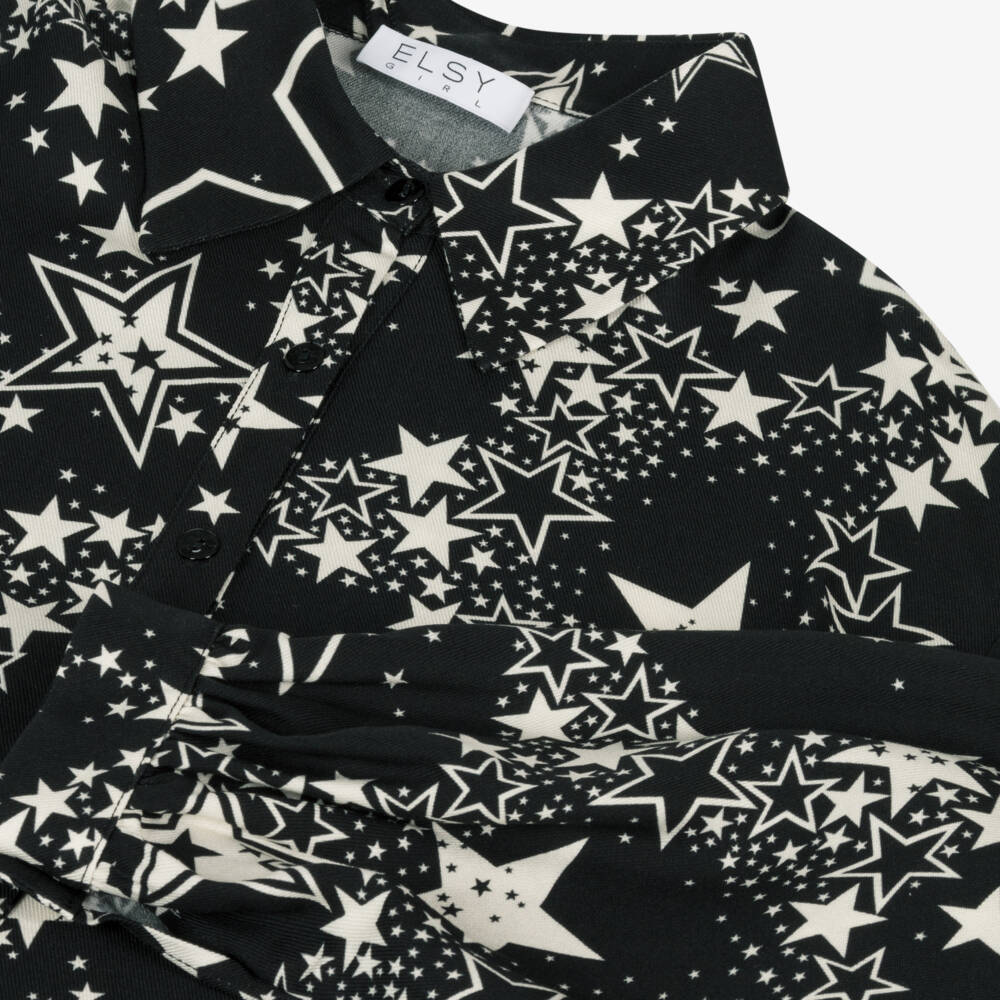 إلسي-قميص بنقشة نجوم فيسكوز لون أسود للبنات | Childrensalon Outlet