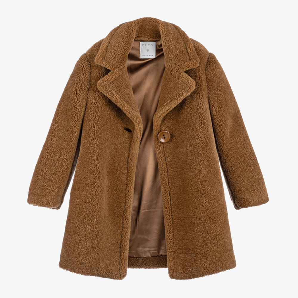 Elsy-Girls Tan Fleece Overcoat | Childrensalon Outlet