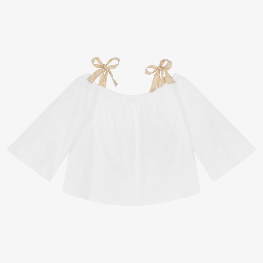 Elsy-بلوز وبروش قطن بوبلين لون أبيض للبنات | Childrensalon Outlet