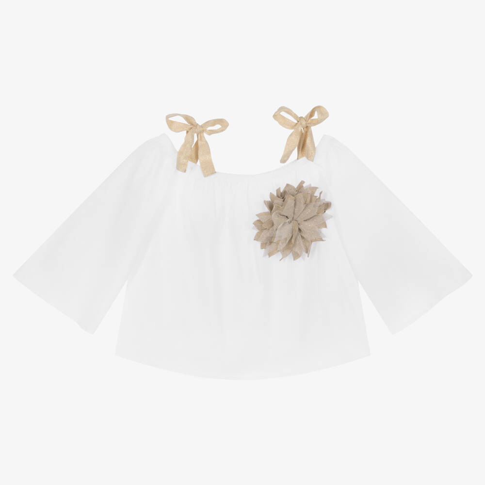 Elsy - Blouse blanche en coton et broche | Childrensalon
