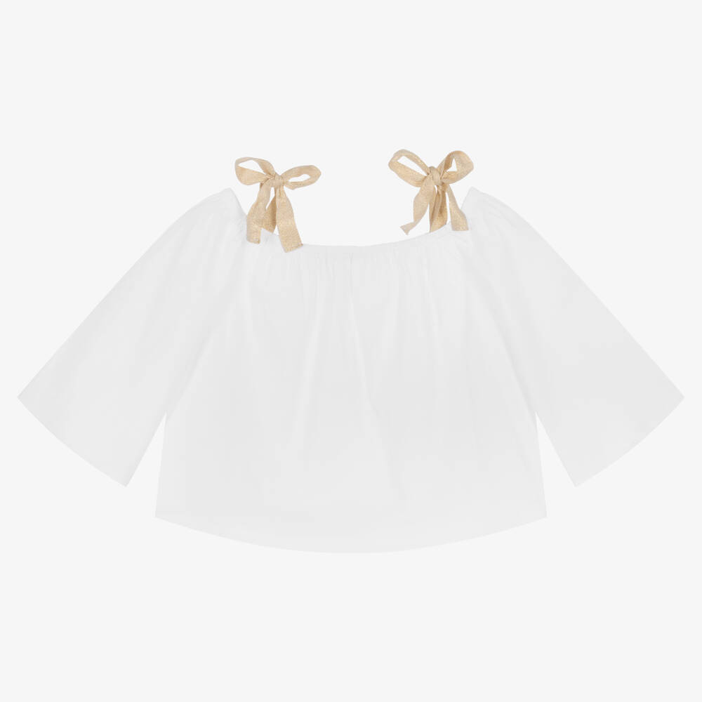 Elsy-بلوز وبروش قطن بوبلين لون أبيض للبنات | Childrensalon Outlet