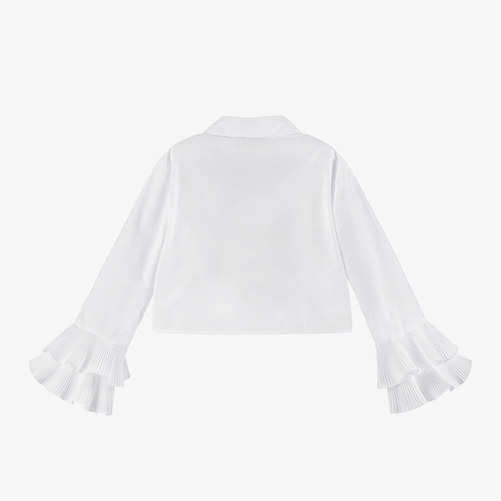 إلسي-بلوزة مزيج قطن بوبلين لون أبيض مزينة بكشكش | Childrensalon Outlet