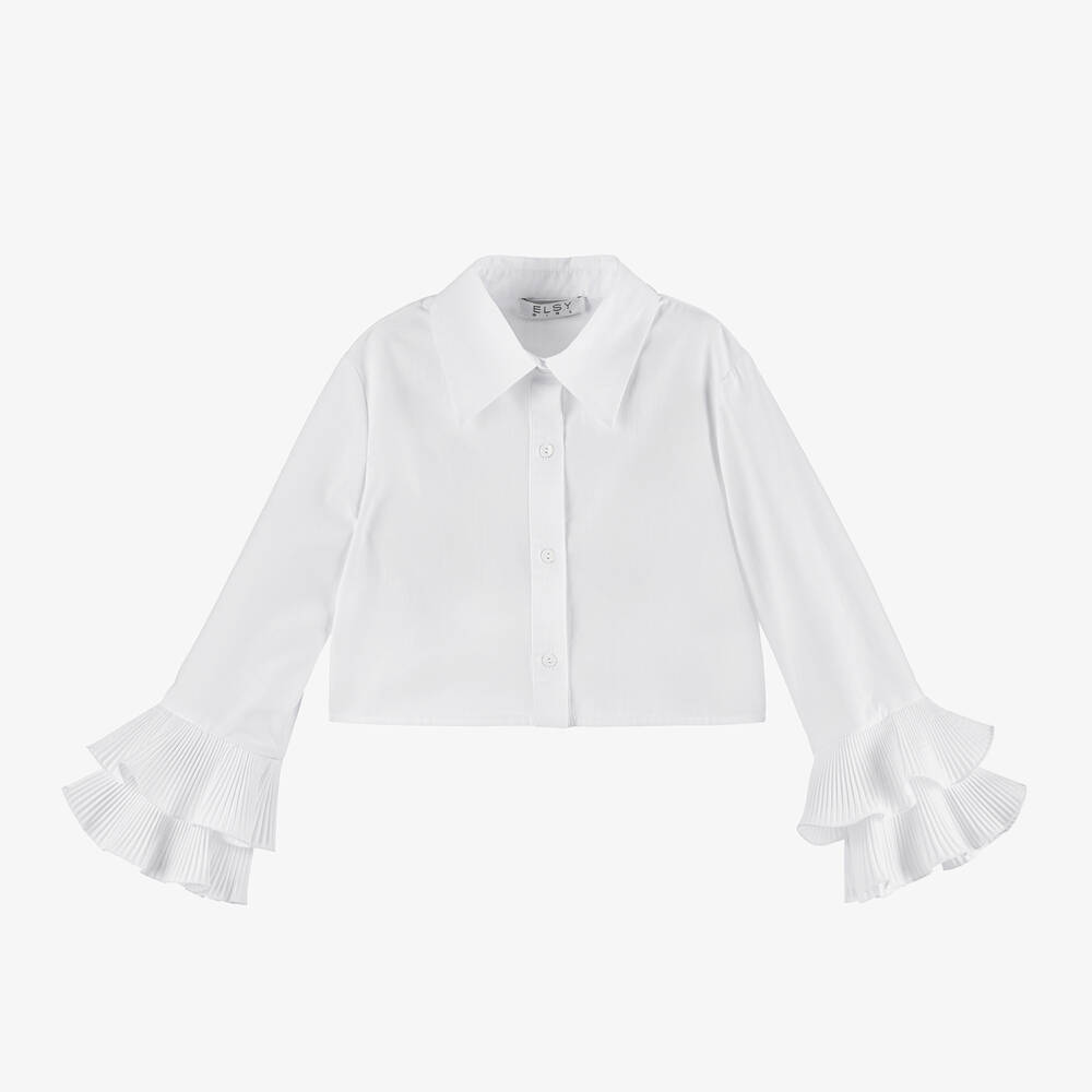 Elsy-Girls White Cotton Frilled Sleeve Blouse | Childrensalon Outlet