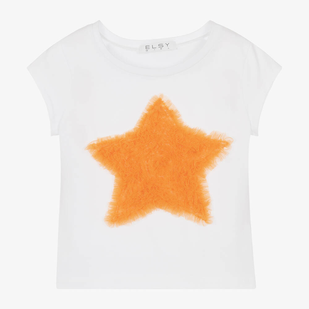 Elsy - T-shirt blanc en coton à étoile | Childrensalon