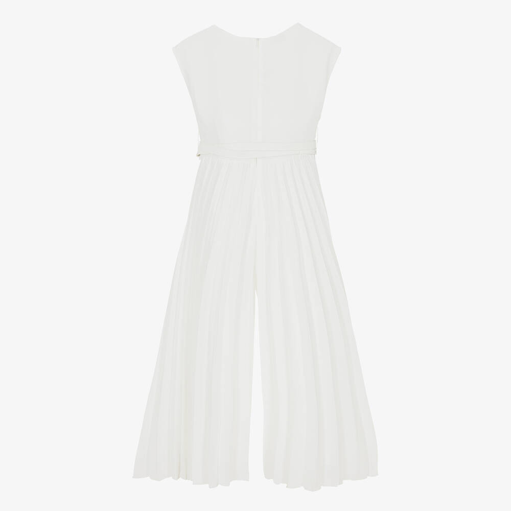 Elsy-Girls White Crêpe Pleated Jumpsuit | Childrensalon Outlet