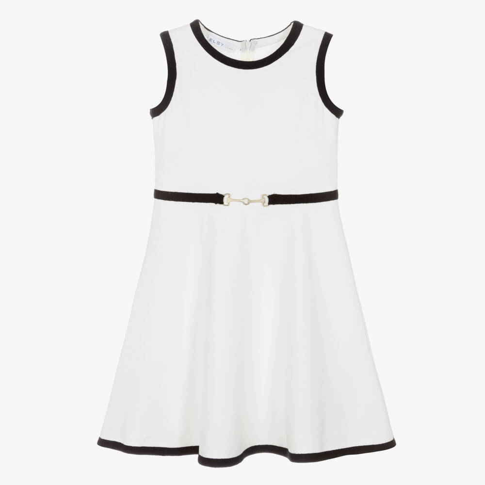 Elsy-Girls White Dress with Buckle Accents | Childrensalon Outlet