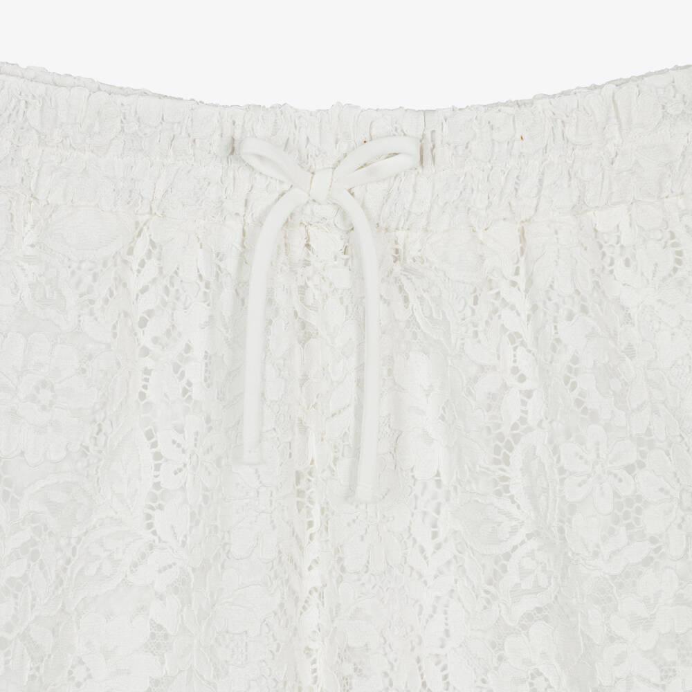 Elsy-Girls White Floral Lace Wide Leg Trousers | Childrensalon Outlet