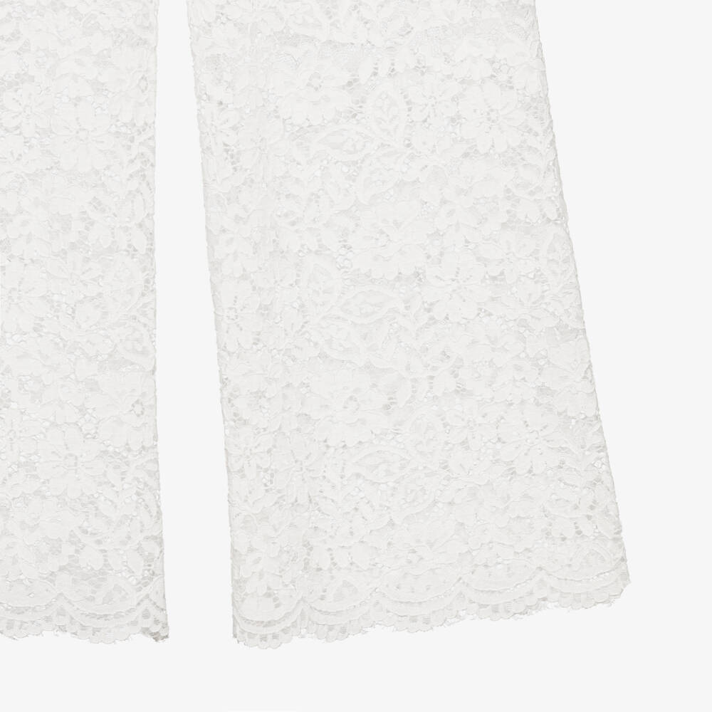 Elsy-Girls White Floral Lace Wide Leg Trousers | Childrensalon Outlet