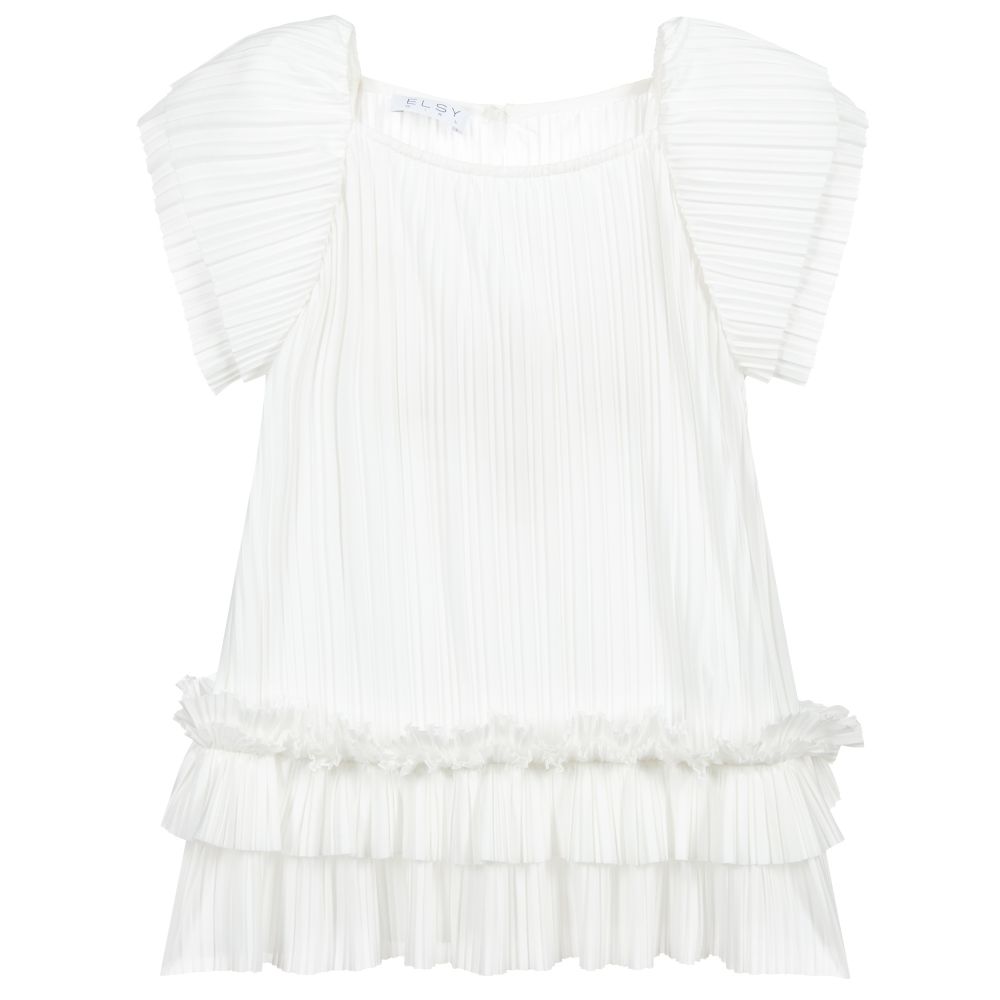 Elsy - Girls White Pleated Blouse | Childrensalon