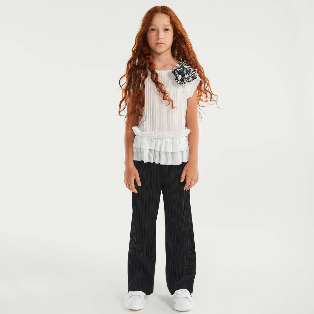 Elsy-Белая плиссированная блузка для девочек | Childrensalon Outlet