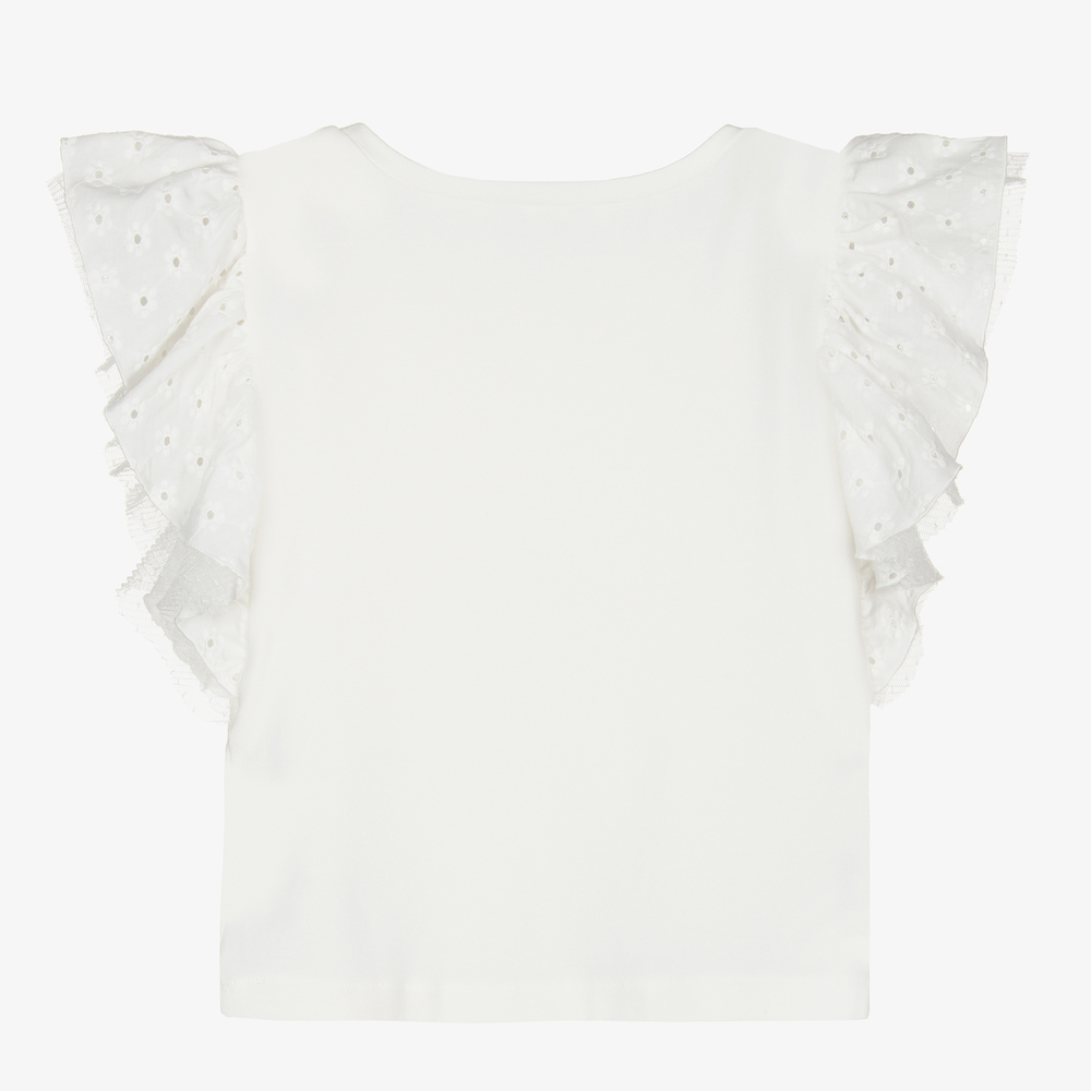 Elsy Girls White Ruffle Sleeve Top Childrensalon Outlet