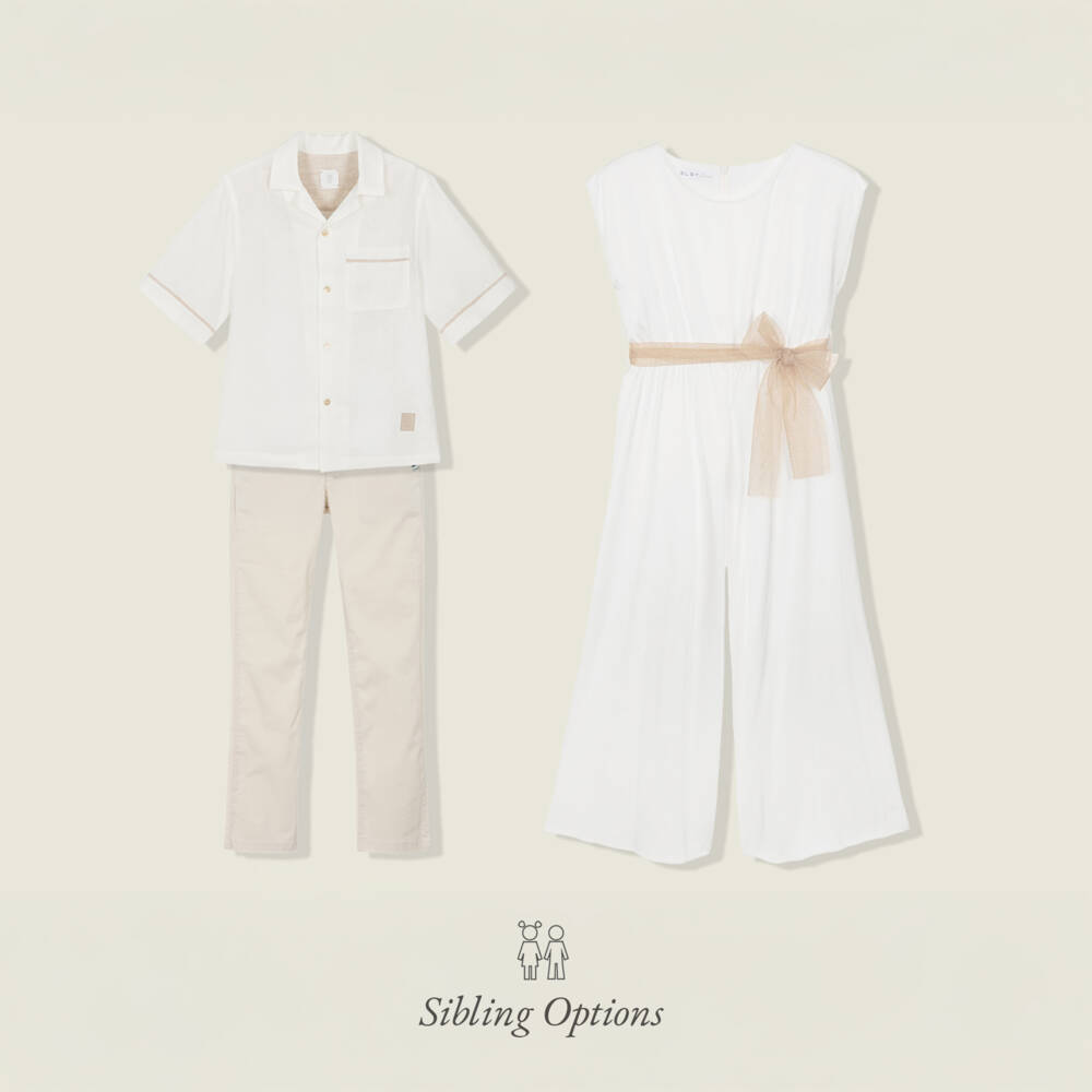 Elsy couture by-Girls White Satin Jumpsuit with Gold Tulle Sash Belt | Childrensalon Outlet