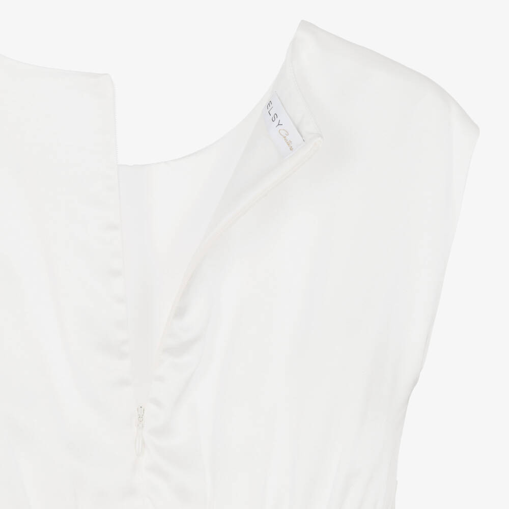 Elsy couture by-Girls White Satin Jumpsuit with Gold Tulle Sash Belt | Childrensalon Outlet
