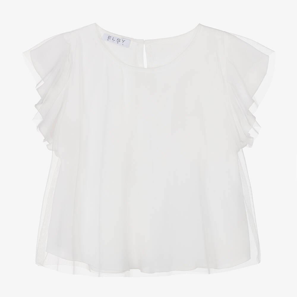 Elsy-Girls White Tulle Blouse  | Childrensalon Outlet