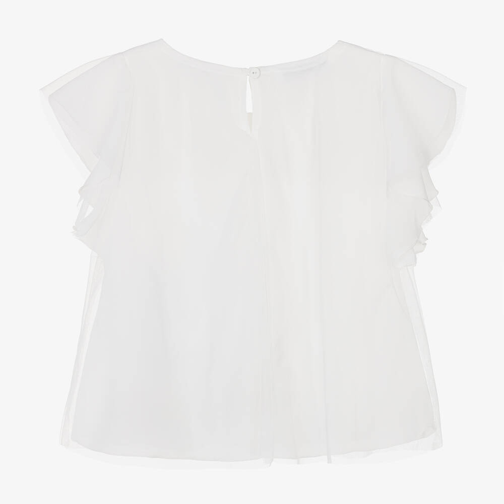 Elsy - Girls White Tulle Blouse | Childrensalon Outlet