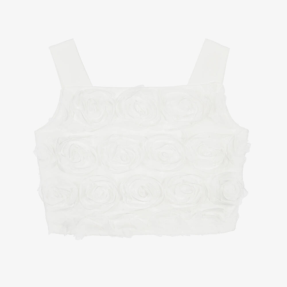 Elsy-Girls White Tulle Roses Blouse | Childrensalon Outlet