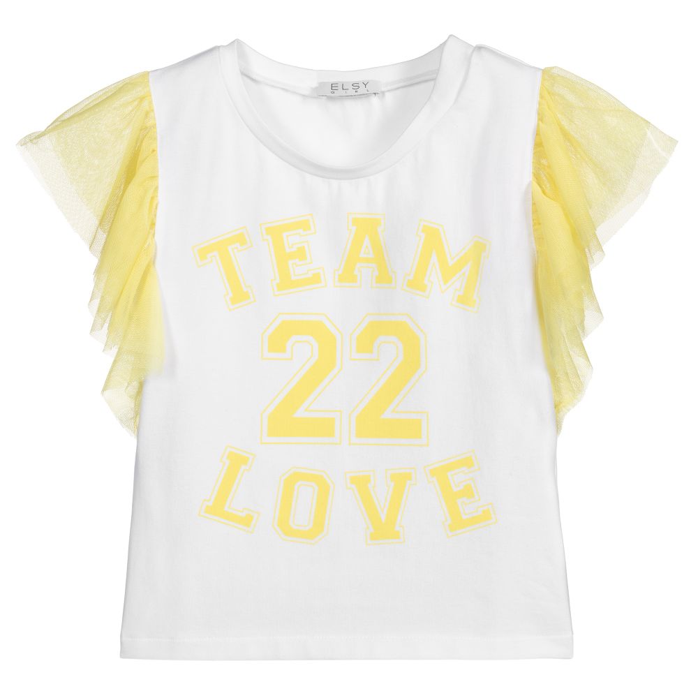 Elsy - Girls White & Yellow T-Shirt | Childrensalon