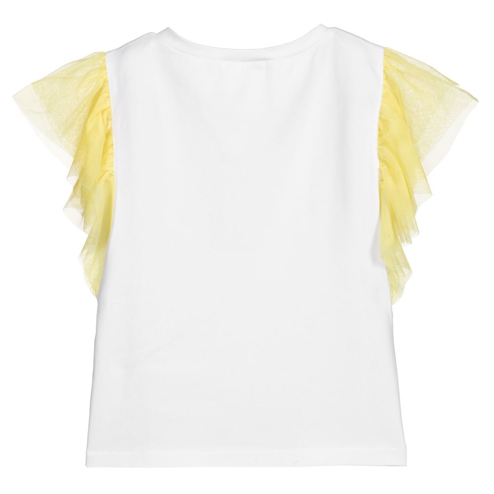 إلسي-تيشيرت قطن جيرسي وتول لون أبيض وأصفر | Childrensalon Outlet