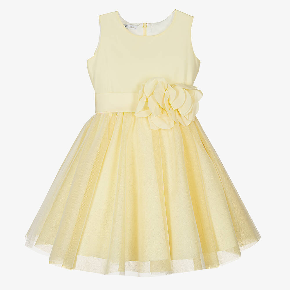 Elsy - Robe jaune scintillante en tulle | Childrensalon