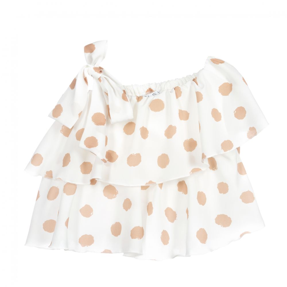 Elsy - Blouse ivoire et beige en mousseline | Childrensalon