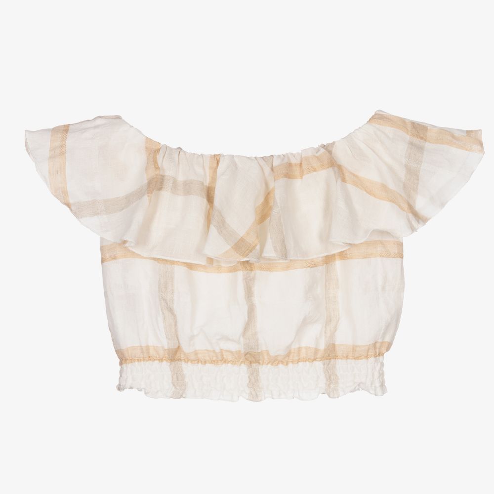 Elsy-Ivory & Beige Viscose Blouse | Childrensalon Outlet