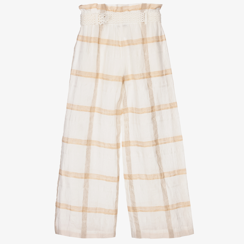 Elsy-Ivory & Beige Viscose Trousers | Childrensalon Outlet