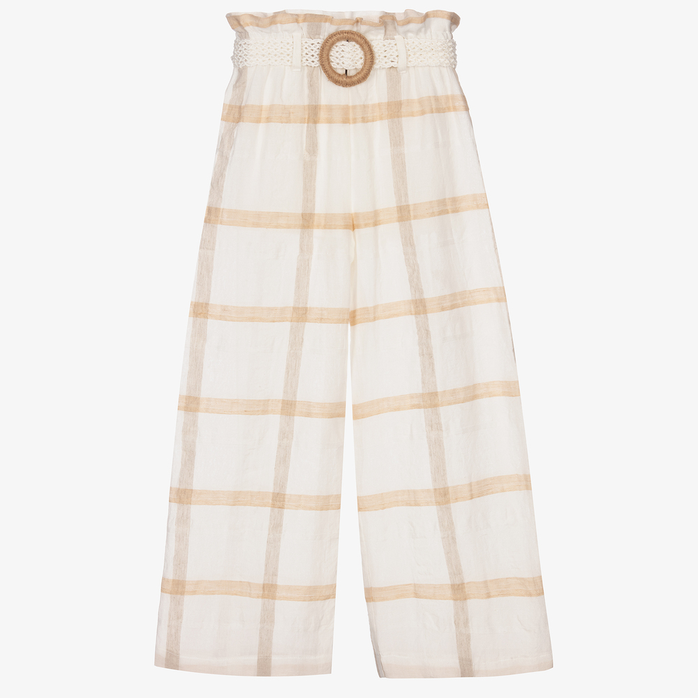 Elsy-Ivory & Beige Viscose Trousers | Childrensalon Outlet