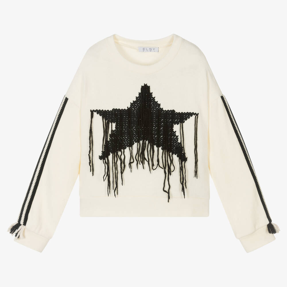 Elsy - Ivory & Black Star Sweatshirt | Childrensalon