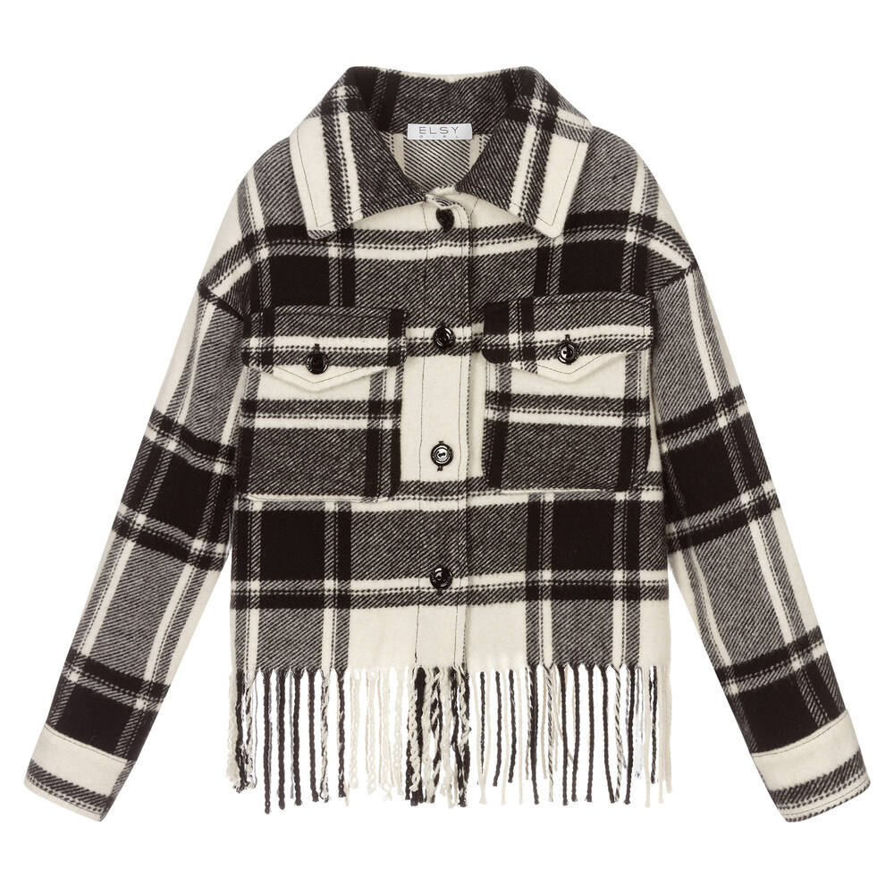 Elsy - Ivory & Black Tartan Jacket | Childrensalon