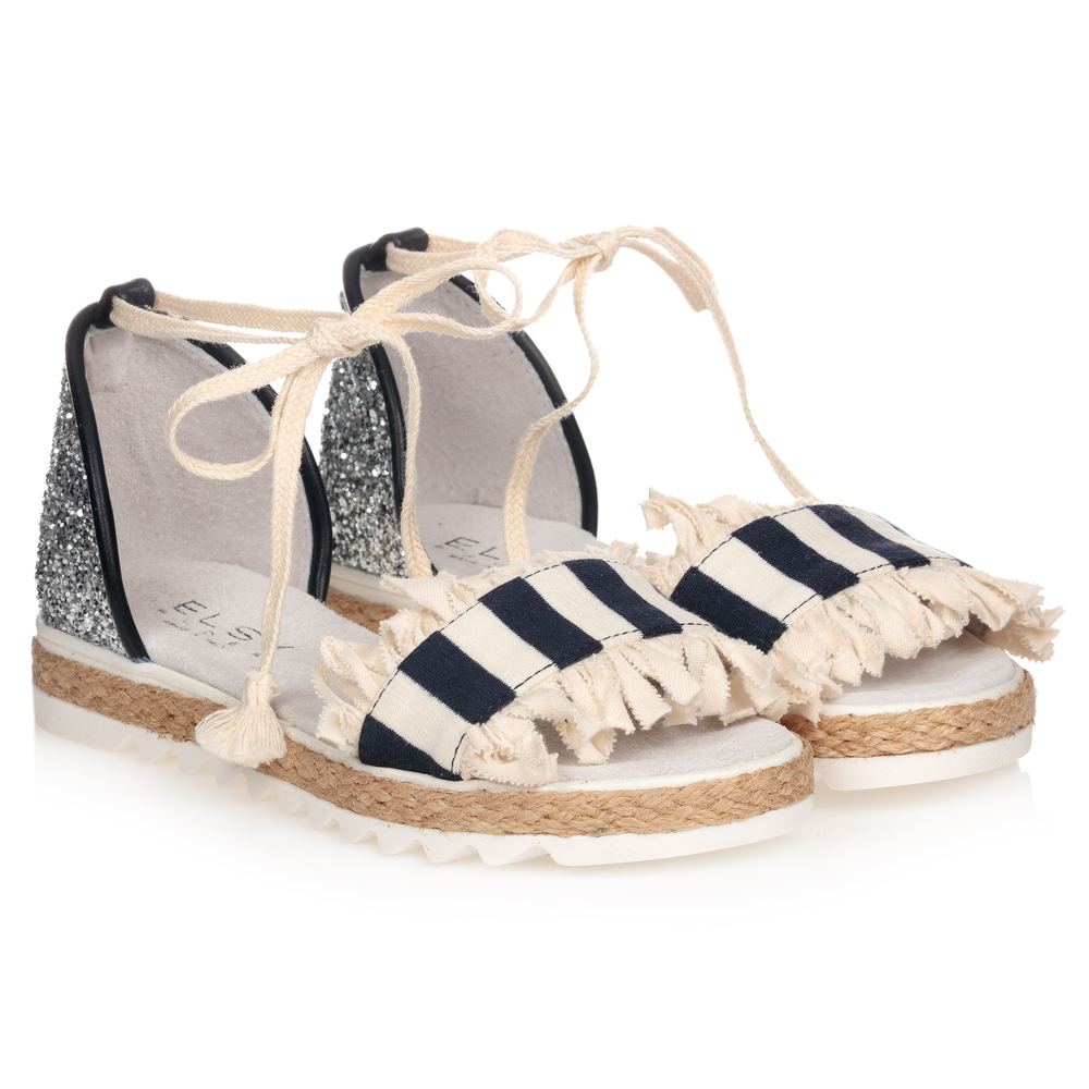 Elsy - Fesselband-Sandalen in Elfenbein und Blau | Childrensalon